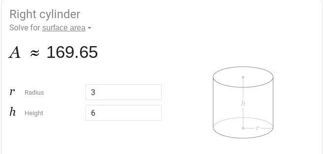 What is the surface area of a cylinder with base radius 3 and height 6? Either enter-example-1