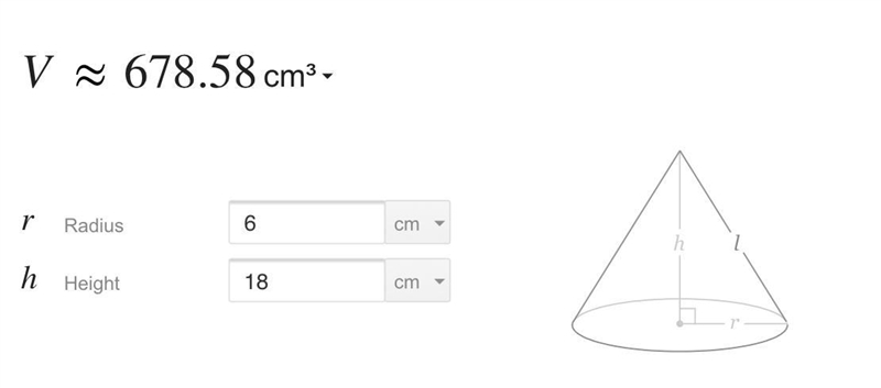 What is the volume of a cone that has a radius of 6 cm and has the height of 18 cm-example-1