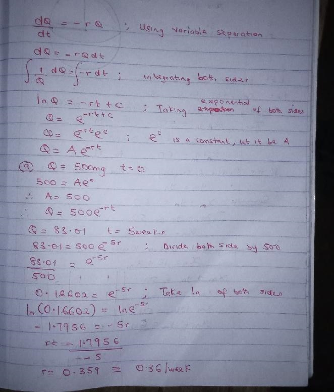 Radioactive material disintegrates at a rate proportional to the amount currently-example-1