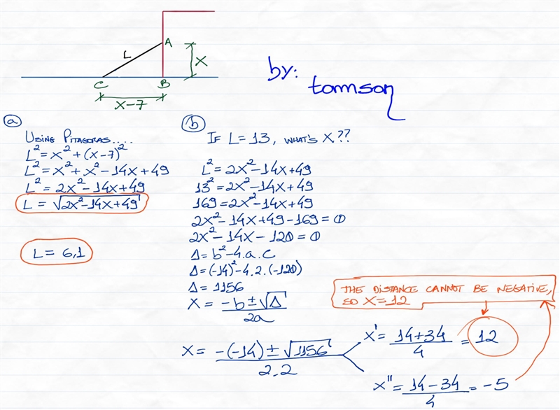 A ladder (line segment AC in the diagram) is leaning against a wall. The distance-example-1