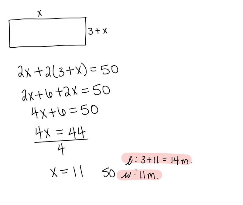 The length of a rectangle is 3 m longer than it’s with.if the perimeter of the rectangle-example-1