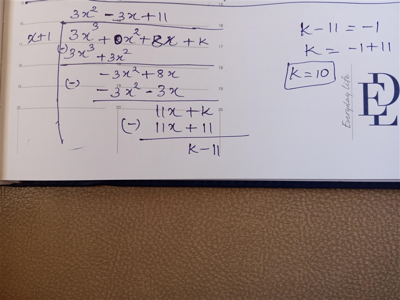 Given f(x)=3x^3+8x+k, and the remainder when f(x) is divided by x+1 is −1, then what-example-1