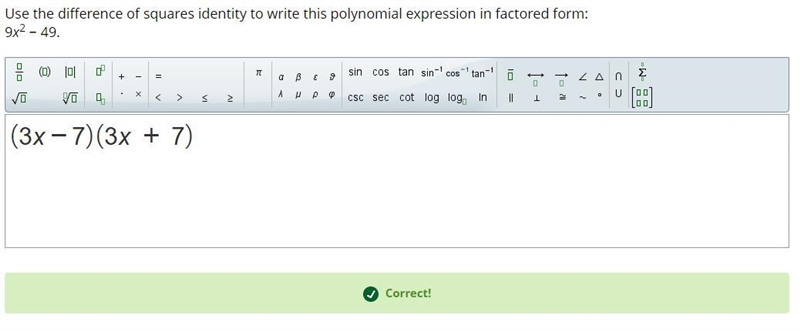 Use the difference of squares identity to write this polynomial expression in factored-example-1