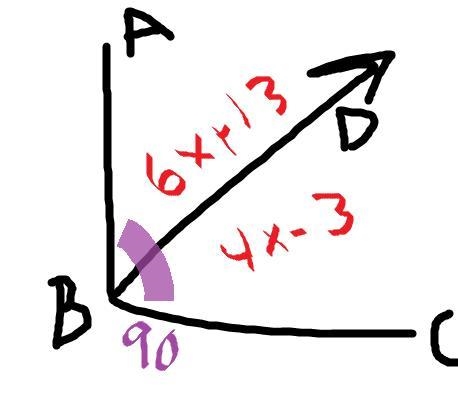 ∠ABC and ∠DBC are complementary angles. If m∠ABC=6x+13 and m∠DBC=4x−3 what is the-example-1