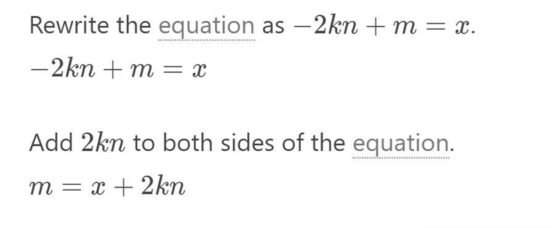 Solve for m in the following equation: x = -2kn + m)-example-1