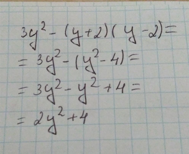 Solve 3y^{2} - (y + 2) (y - 2)-example-1