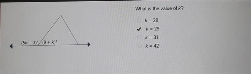 55:40 What is the value of K? O k = 28 O k= 29 Ok=31 0 K=42-example-1