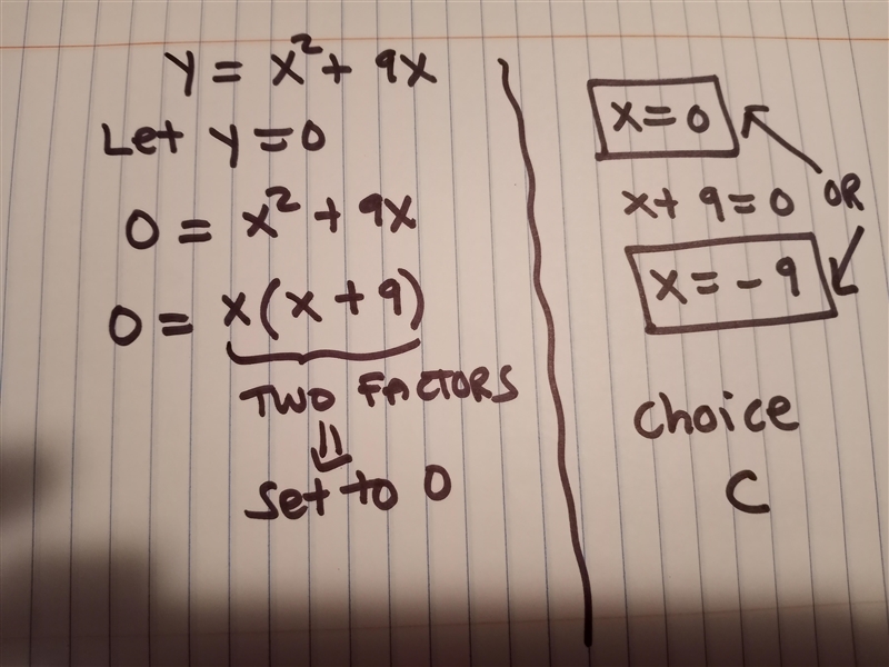 What are the solutions for x when y is equal to 0 in the quadratic function y = x-example-1