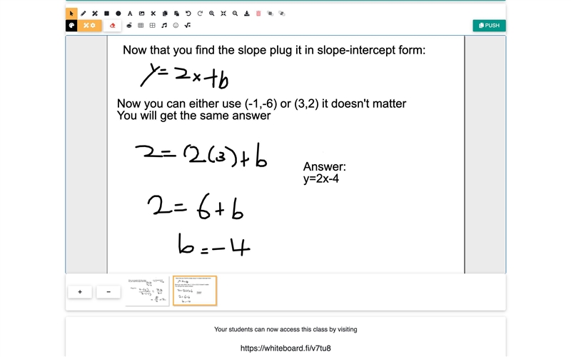 use slope-intercept form to write the equation of a line that goes through the points-example-2