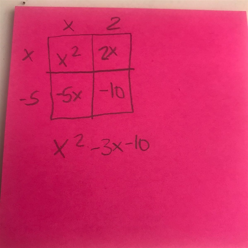 What is the answer to (x+2)(x-5) using generic rectangles-example-1