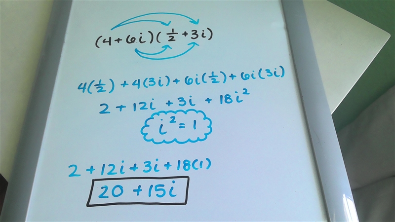 Multiply the complex numbers: (4 + 6i)(1∕2 + 3i) Question 9 options: A) –20 + 15i-example-1