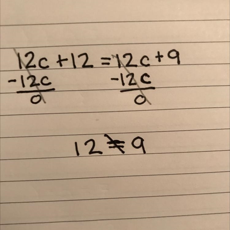 12c+12 =12c+9 How do I show the work for this-example-1