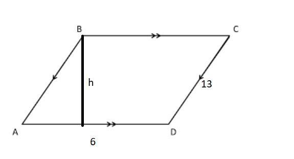 The parallelogram shown below has an area of 72 7272 units 2 2 squared. 6 6 h h 13 13 Find-example-1