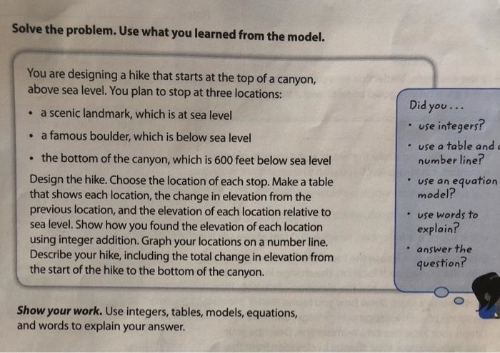 You are designing a hike that starts at the top of the canyon, above sea level. You-example-1