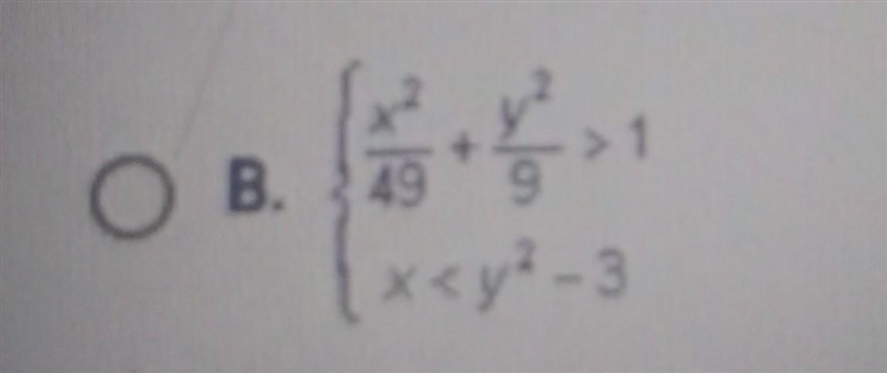 Which of the following systems of nonlinear inequalities is graphed below?-example-1