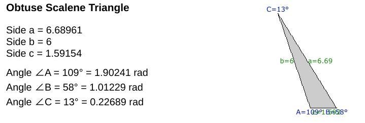 Find all the missing elements. A=109 C=13 b=6 B=? a=? c=?-example-1