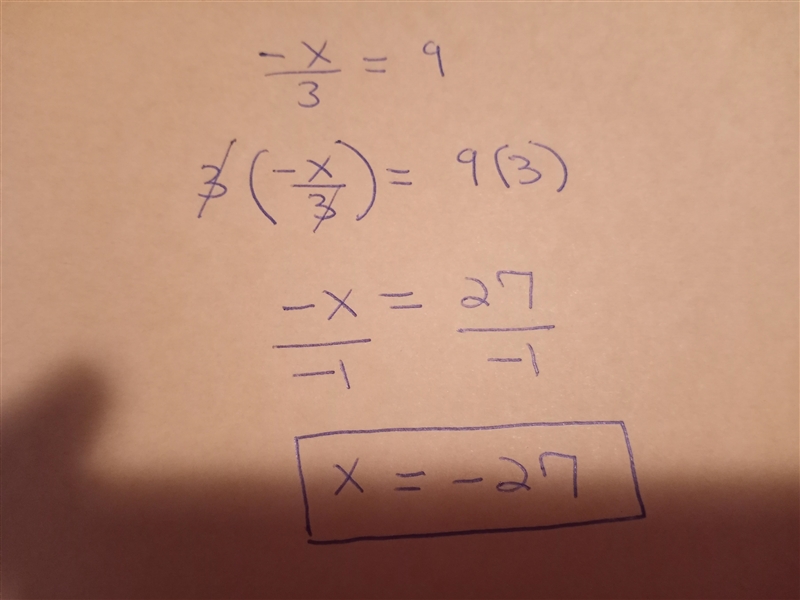 -X/3=9 linear equations-example-1