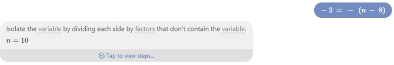 8. Solve. (1 Point) - 2 = - (n - 8)-example-1