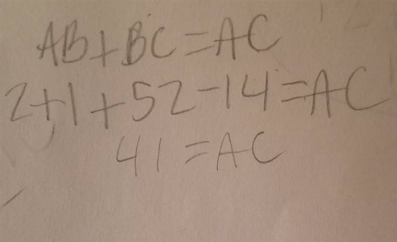 B is the midpoint of AC А B С If: AB = 2 + 1 and BC = 52 – 14 Find AC-example-1