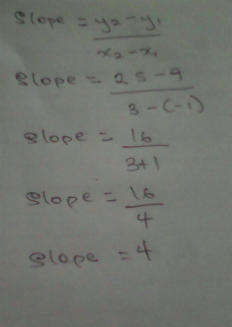 What is the slope of the line that connects the points (-1,9) and (3, 25)?-example-1