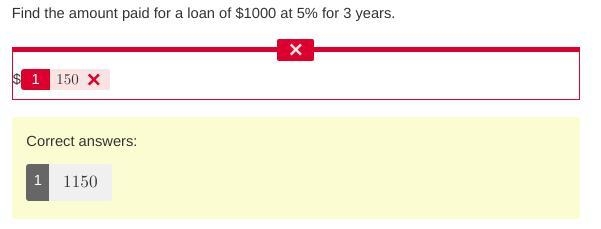 Find the amount paid for a loan of $1000 at 5% for 3 years.-example-1