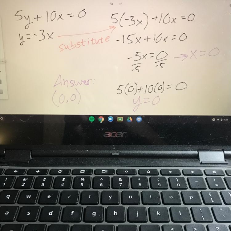 5y + 10x = 0 y = - 3x Plz help me the photo is the directions for the problem-example-1