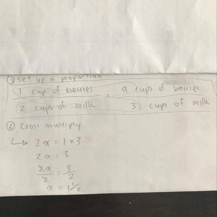 Greg's smoothie recipe calls for -cup strawberries for every 2 cups of milk. If he-example-1