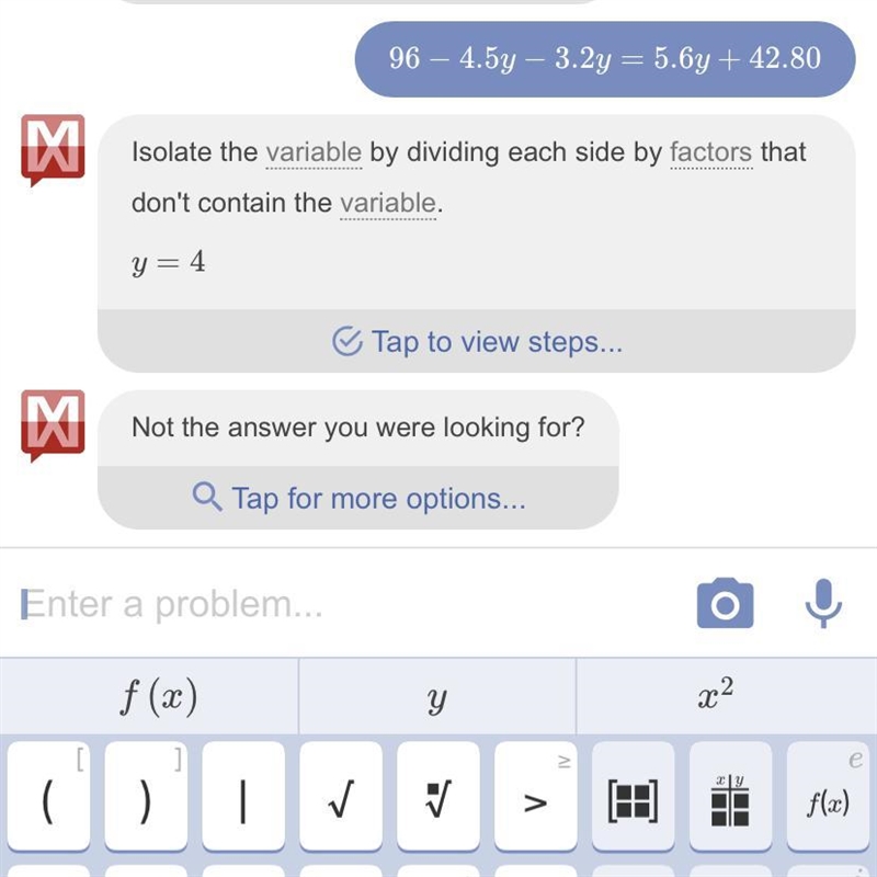 What is 96-4.5y-3.2y=5.6y+42.80 PLEASE HELP!!!!-example-1