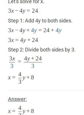 WORTH 30 PTS 1. Given the equation 3x – 4y = 24. Find two solutions to the equation-example-1