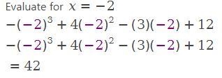 - x3 + 4x2 – 3x + 12 when x = -2​-example-1