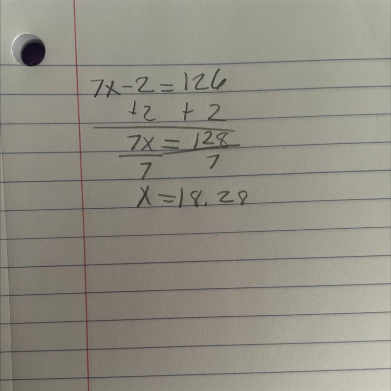 Solve for x. 7x - 2 = 126-example-1