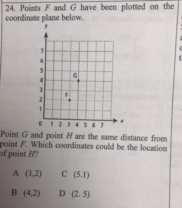 Point F and G have been plotted on the coordinate plane below.Point G and point H-example-1