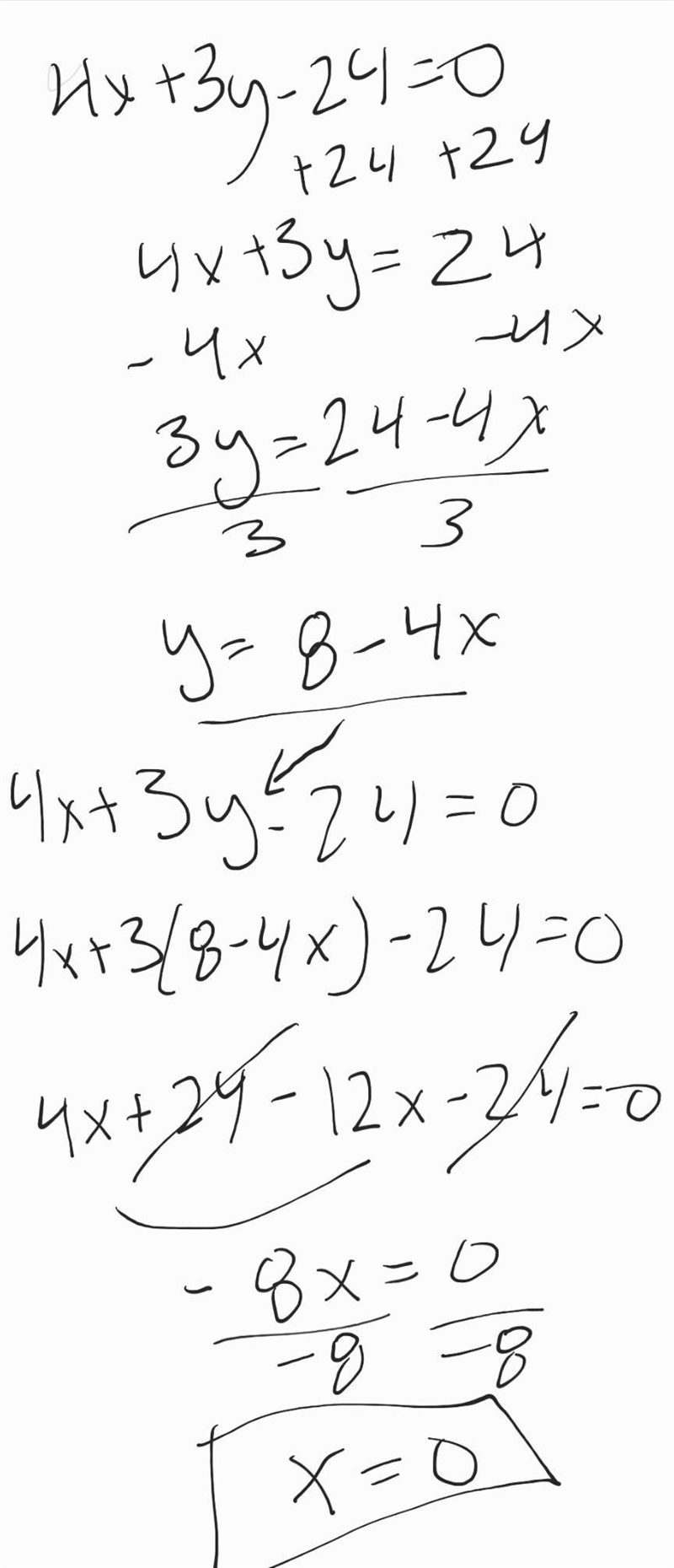 4x+3y-24=0 find the y and x intercept show work ​-example-1