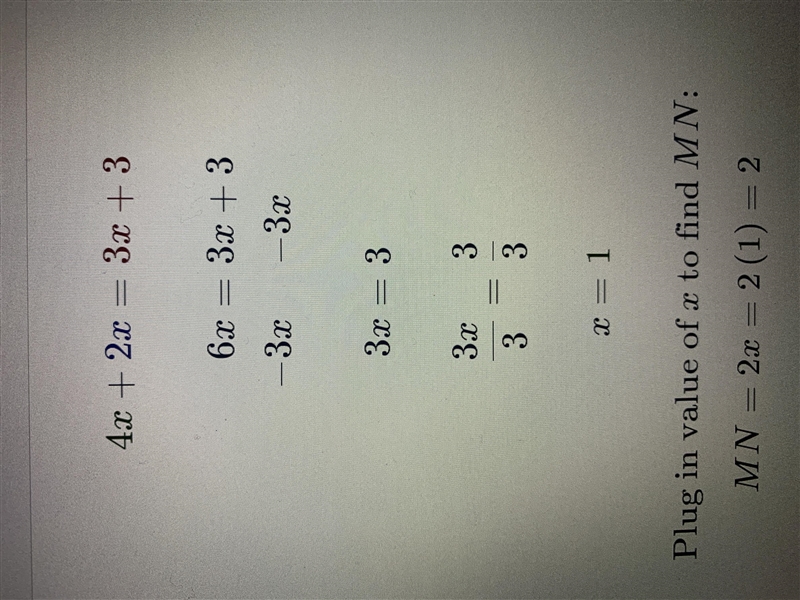 Point Mis on line segment LN. Given LN = 3x + 3, LM = 4x, and MN = 2x, determine the-example-1