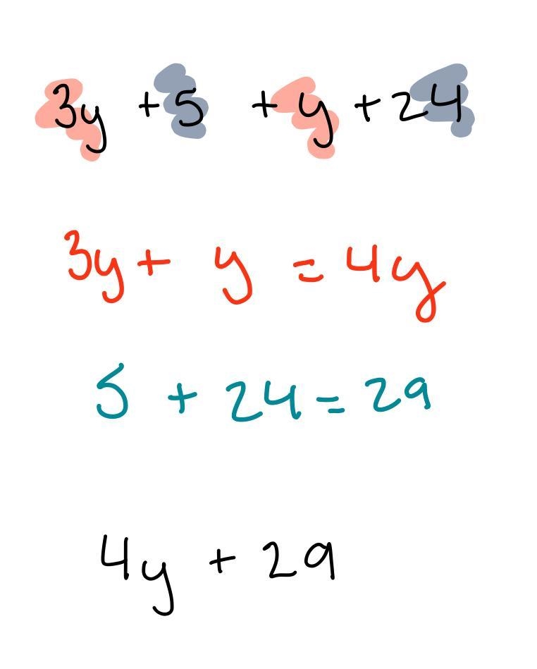 Add the two expressions. 3y + 5 and y + 24 Please Answer fast..... I desperately need-example-1