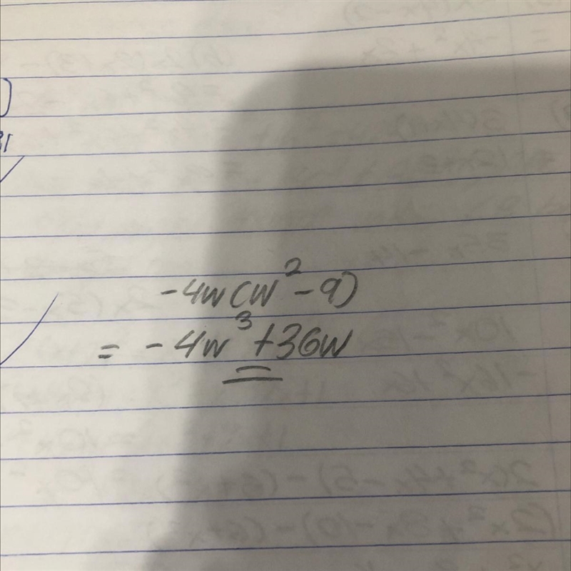 Multiply monomials by polynomials -4w(w^2 - 9) = ?​-example-1