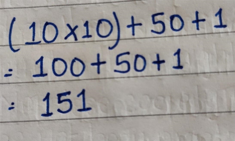 FP!!!!!!!!!!!!!!! What is (10 x 10 ) + 50 + 1 =-example-1