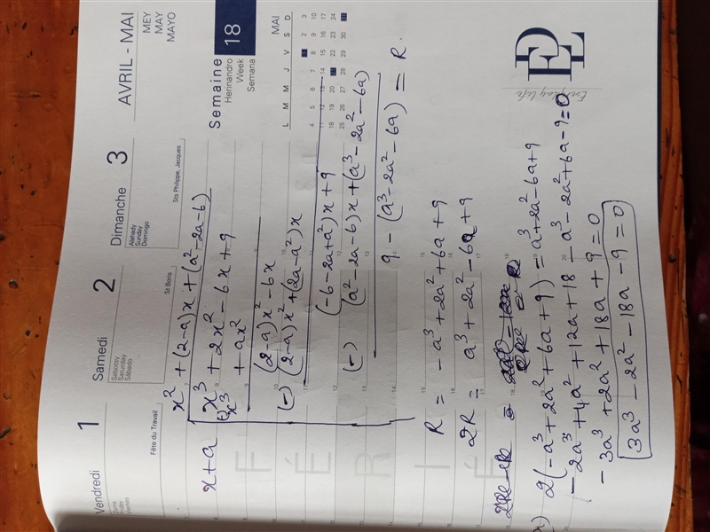 F(x)=x^3+2x^2-6x+9 when f(x) is divided by x+a, the remainder is R, when divided by-example-2