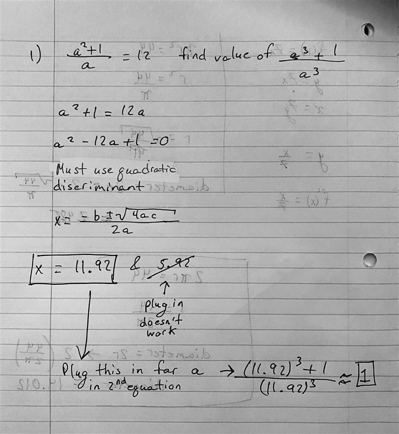 I am almost bankrupt asking the same question but.... 1)If (a^2+1)/a=12,find the value-example-1