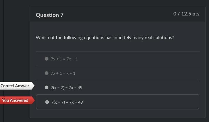 Which of the following equations has infinitely many real solutions? A. 7x + 1 = 7x-example-1