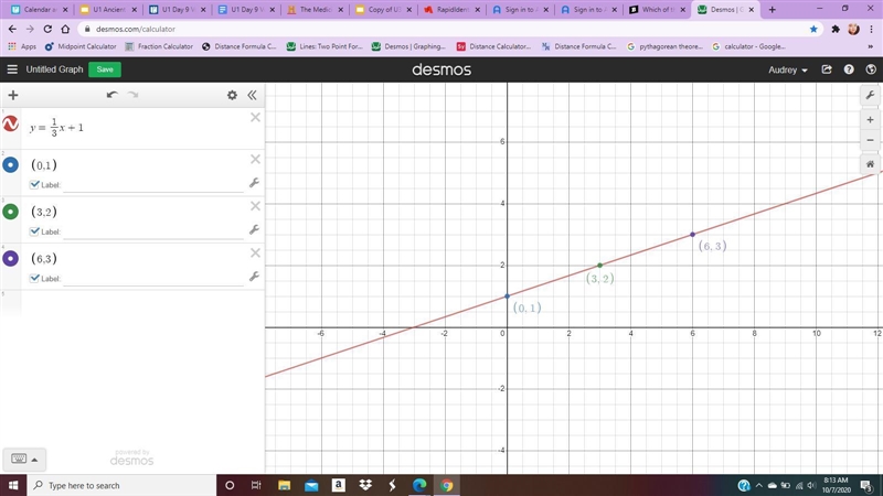 Which of the following are ordered pairs for the equation y = 1/3x + 1? O (1,0) (2,3) (3,6) O-example-1