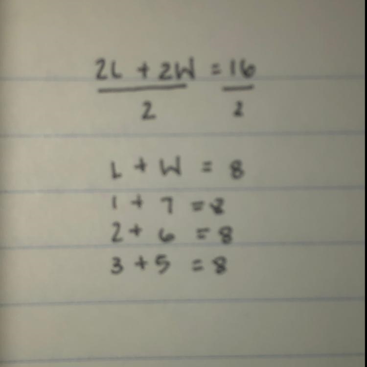 The perimeter of a rectangle is 16 inches. The equation that represents the perimeter-example-1