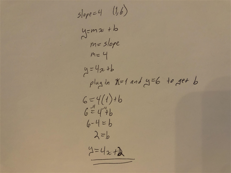 Which is the equation of a line that has a slope of 4 and passes through point (1, 6)? y-example-1