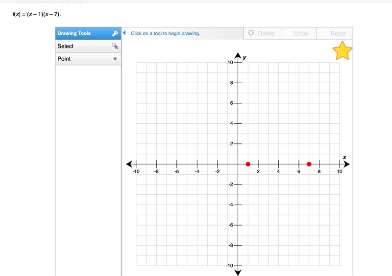 Plot the zeros of this function: f(x) = (x – 1)(x – 7).-example-1