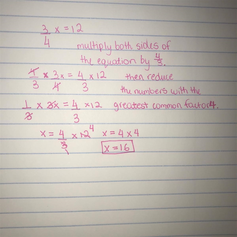 If 3/4(x) is 12, then what is x?-example-1