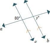 Two parallel lines are crossed by a transversal.what is the value of y?-example-1