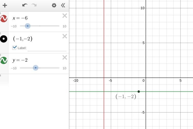 Write the equation of a line that is perpendicular to x=-6x=−6x, equals, minus, 6 and-example-1