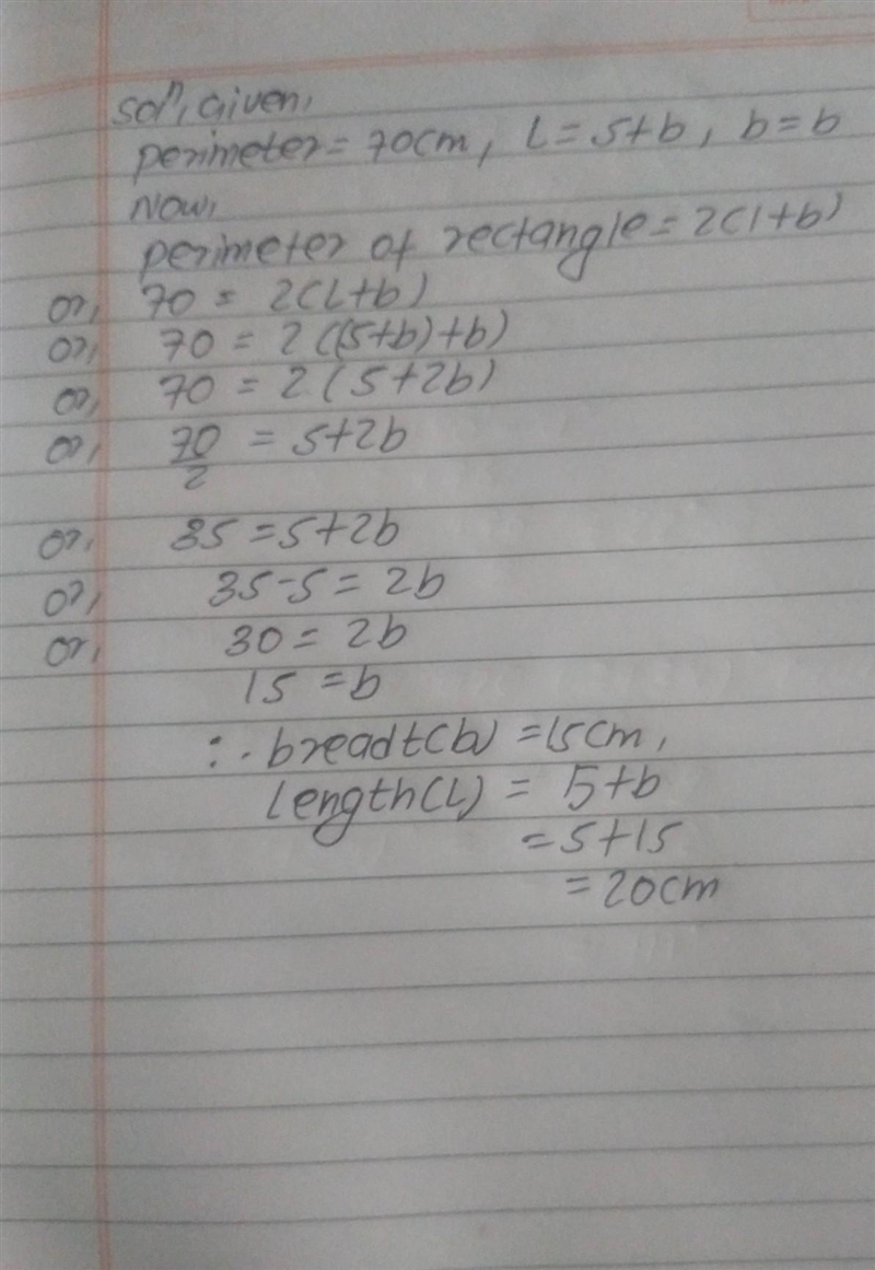 The perimeter of a rectangle is 70cm. If the length of the rectangle is 5cm more than-example-1