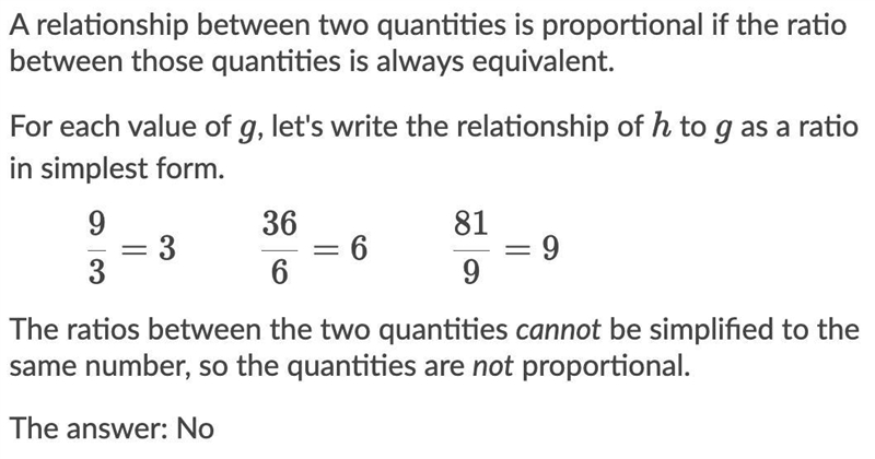 Does the following table show a proportional relationship between the variables ggg-example-1