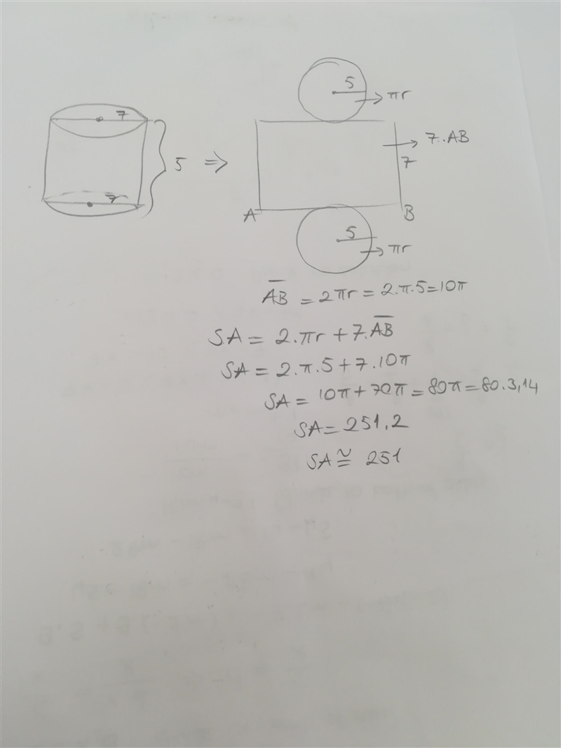 Find the surface area of the cylinder. 7 cm 5 cm The surface area of the cylinder-example-1